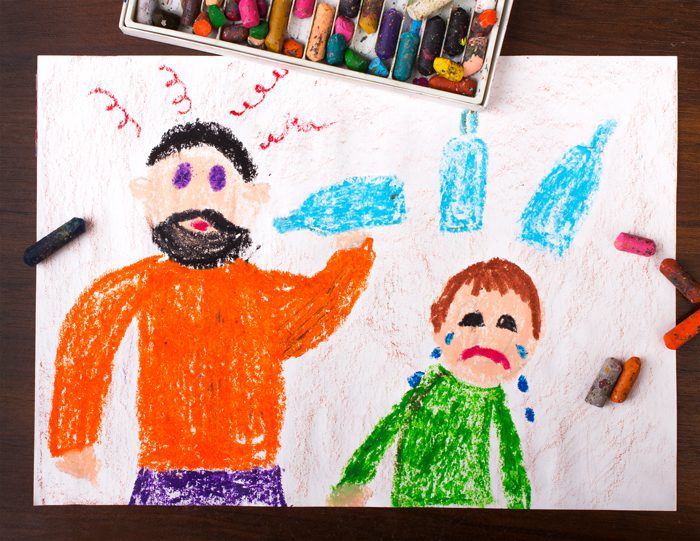 How to Care for Children Whose Parents Suffer from Addiction, Children of Addicted Parents, The Impact of Substance Use Disorders on Families, child's crayon drawing of himself and drunk dad